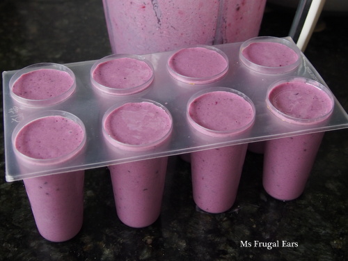 Making blackberry frozen yoghurt pops